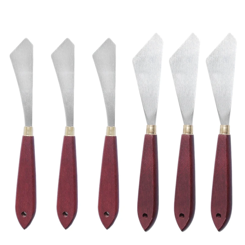 

NEW-6Pcs Набор ножей для рисования скребок для смешивания картины из нержавеющей стали палитра ножей для рисования шпатель для рисования с дер...