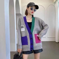 new fashion knitted sweater contrast colors loose casual single breasted cardigans spring autumn warm tops chic streetwear coats