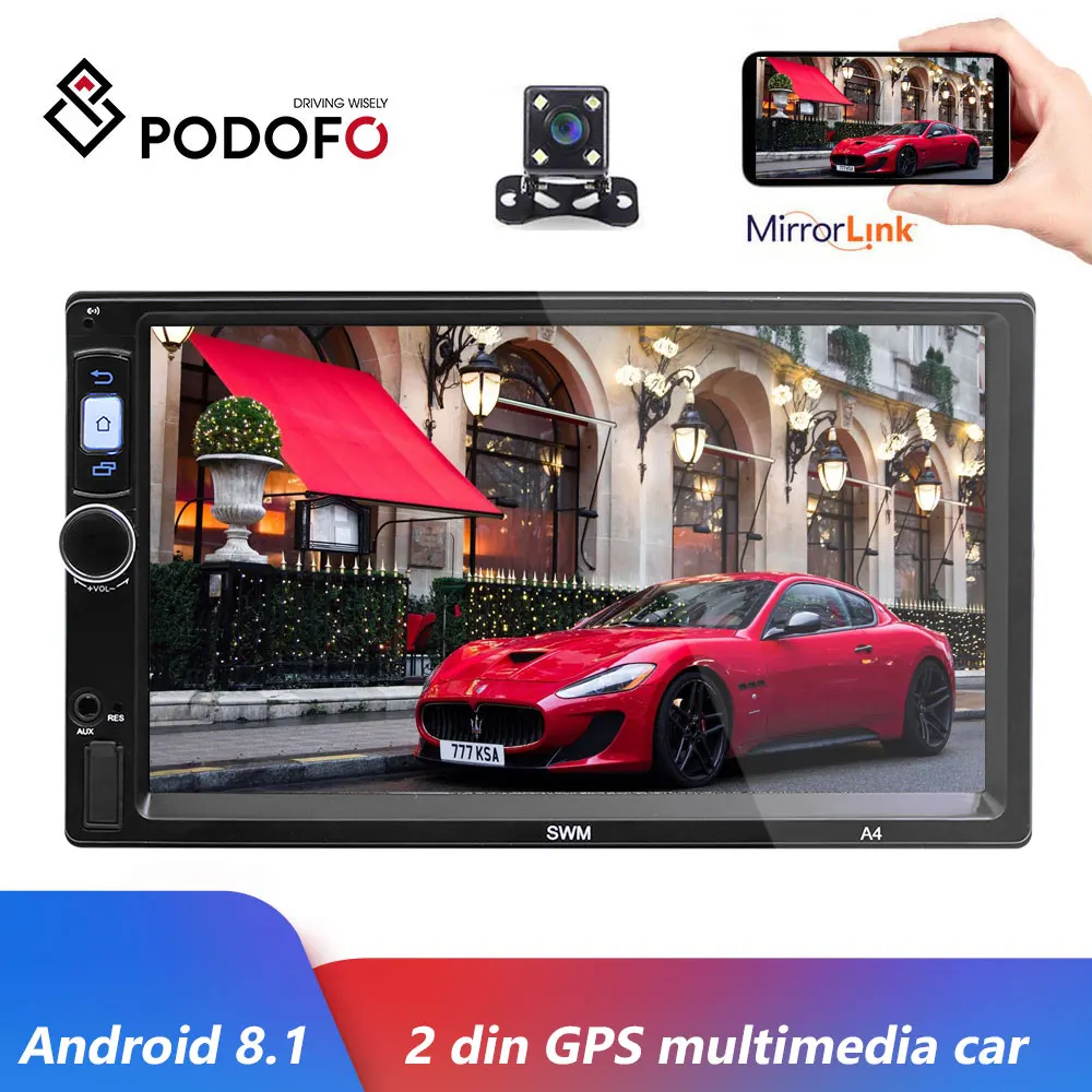 Podofo 2Din автомобильный радиоприемник Android 8 1 MP5 мультимедийный плеер универсальный
