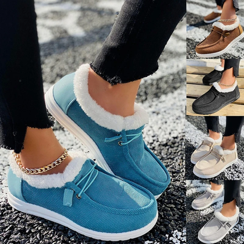 Women Winter Warm Loafers Ladies Short Plush Flats Female Solid Round Toe Casual Shoes Comfortable and Soft High Quality Hot