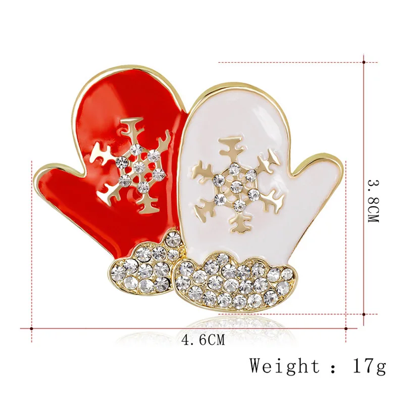 Фантазийные Стразы Милые Броши перчатки для женщин Рождественская бижутерия
