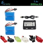 Литий-ионный Аккумулятор 7,4 в 600 мАч 18350 + зарядное устройство 7,4 В для высокоскоростного радиоуправляемого гоночного катера Skytech H100 H102 для JJ Rc S1 S2 S3 S4 S5