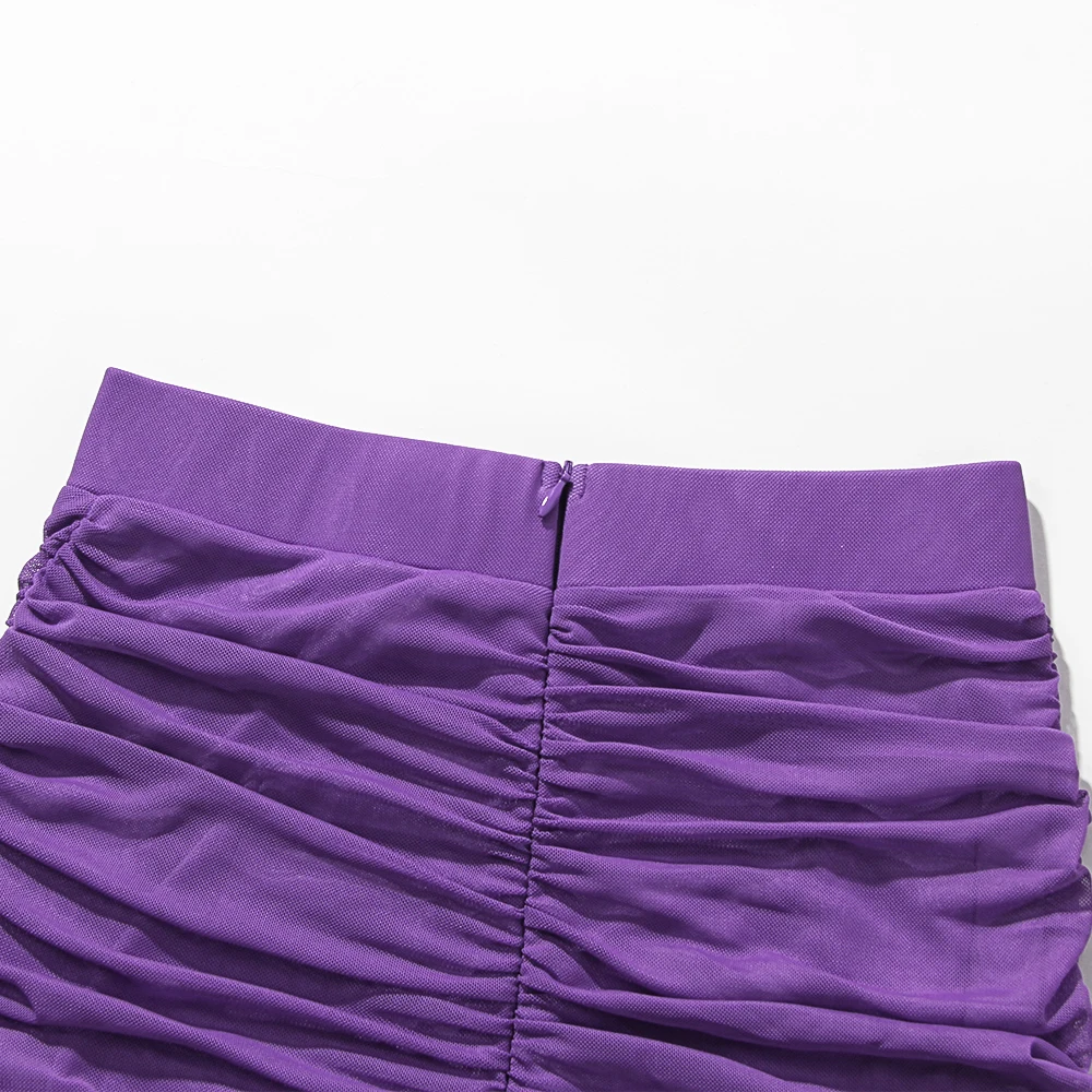 

Fyrneh Woman Outfit Two Piece Mesh Sets Night Club Party Square Collar Long Sleeve Crop Top Bodycon Mini Skirt