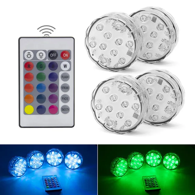 1 Remote 4 Light 10 Led RGB погружной светильник с дистанционным управлением, на батарейках, подводный Ночной светильник, напольная ваза, чаша, садовые вечерние украшения - Испускаемый цвет: 1 Remote 4 Light