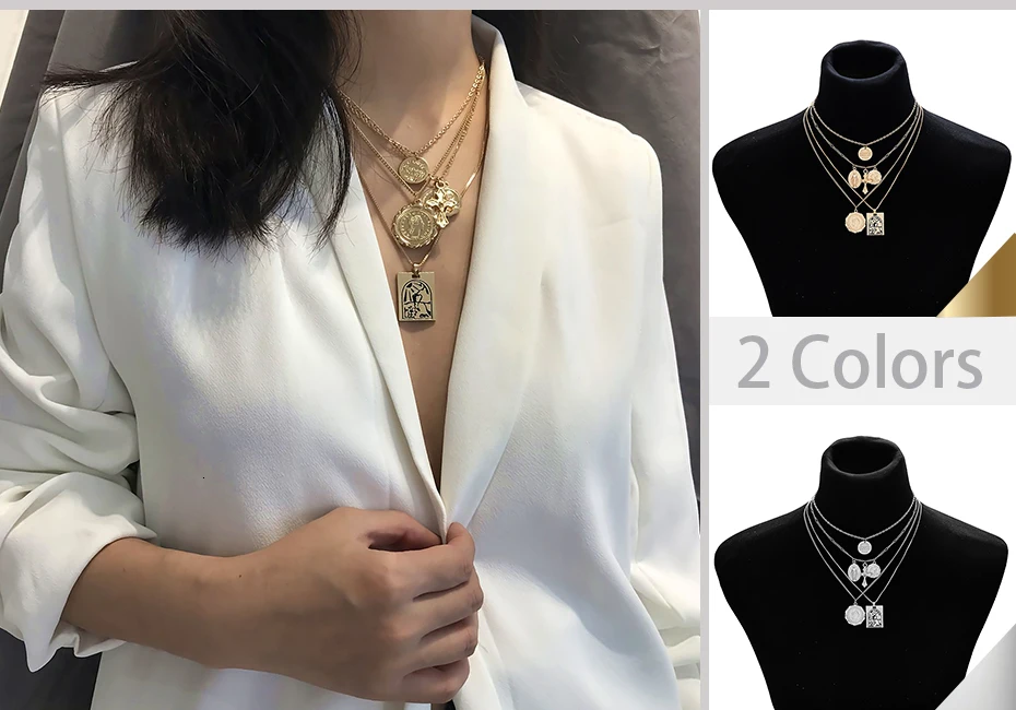 SHIXIN Boho 4 многослойное ожерелье-чокер для женщин разделяемая Длинная цепочка крест Руна девственница Мэри кулон модное ювелирное изделие для женщин
