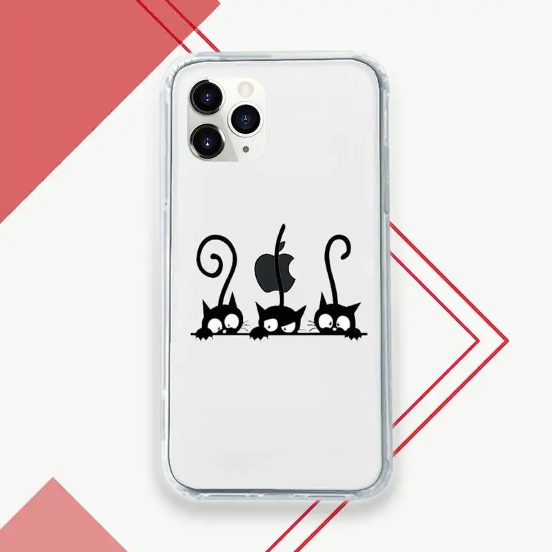 

Cute Cat Black Cat Cartoon Phone Case Transparent for iPhone 11 12 mini pro XS MAX 8 7 6 6S Plus X 5S SE 2020 XR
