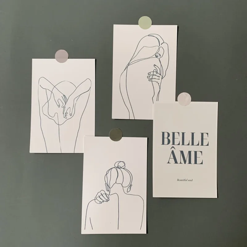 

Ins Minimalism Line Art Girl Postcard Retro Abstract Decorative Card Diy Background Wall Sticker Mini Poster Combination Photo