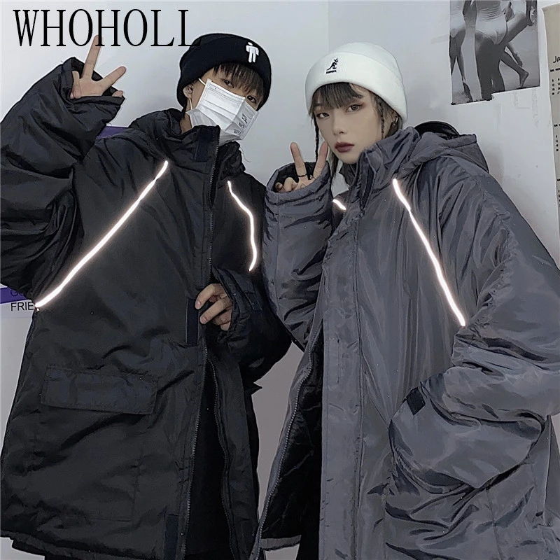 

Reflective Stripe Parka Winter Jacket Women Clothes Warm Coat Female Women's Down Cotton Jacket Warm Thick Long Parkas Oversized