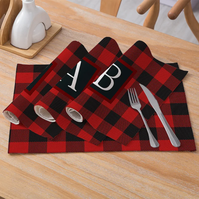 

Christmas Placemats Red Plaid Linen Pad For Dining Table Mat Place Mats Cloth Placemats for Table Home Kitchen Accessories