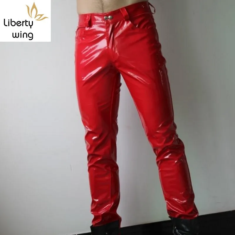 Fashion Men Faux Patent Skinny Pencil 