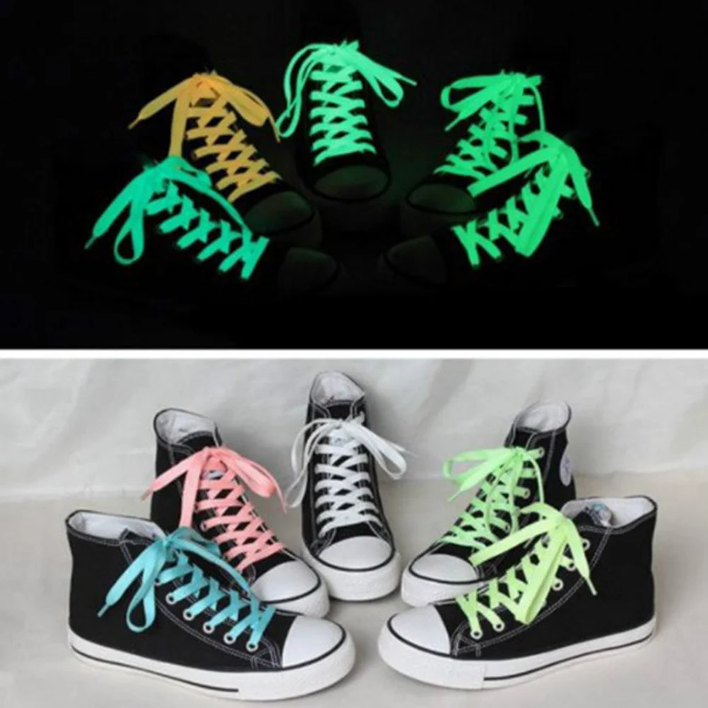1 Pair 80/100/120/140cm Flat Luminous Runner Shoe Laces Safety Luminous Glowing Shoelaces Unisex for Sport Basketball Shoes