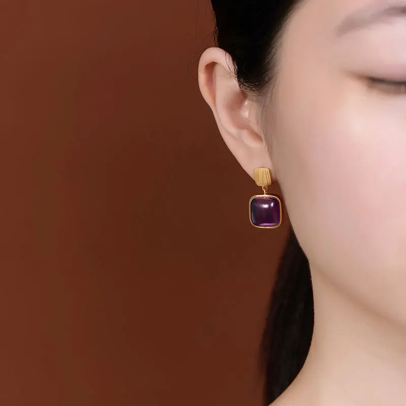 Серьги из серебра 925 пробы с квадратным аметистом геометрические серьги