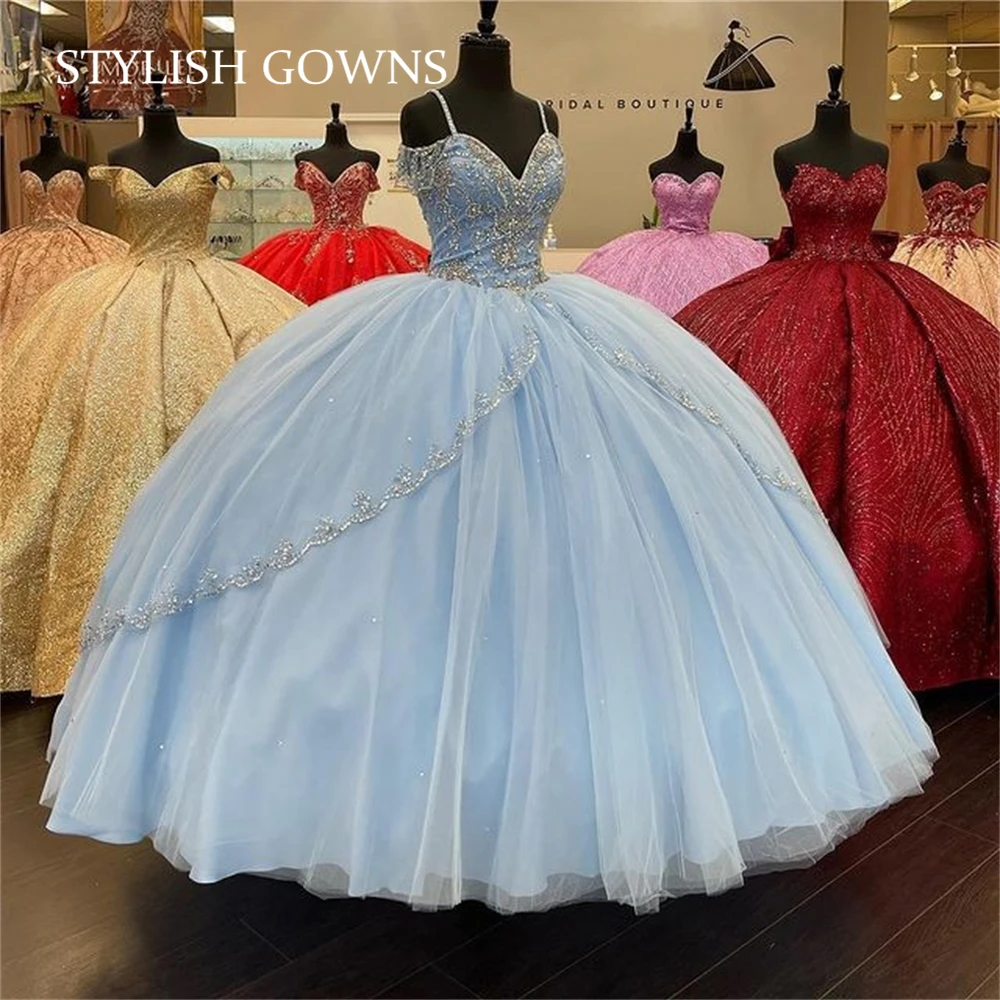 

Beaded Off The Shoulder Ball Gown Quinceanera Dresses Tulle Sweet 16 Dress Princess Vestidos De 15 Años 2021 Elegantes