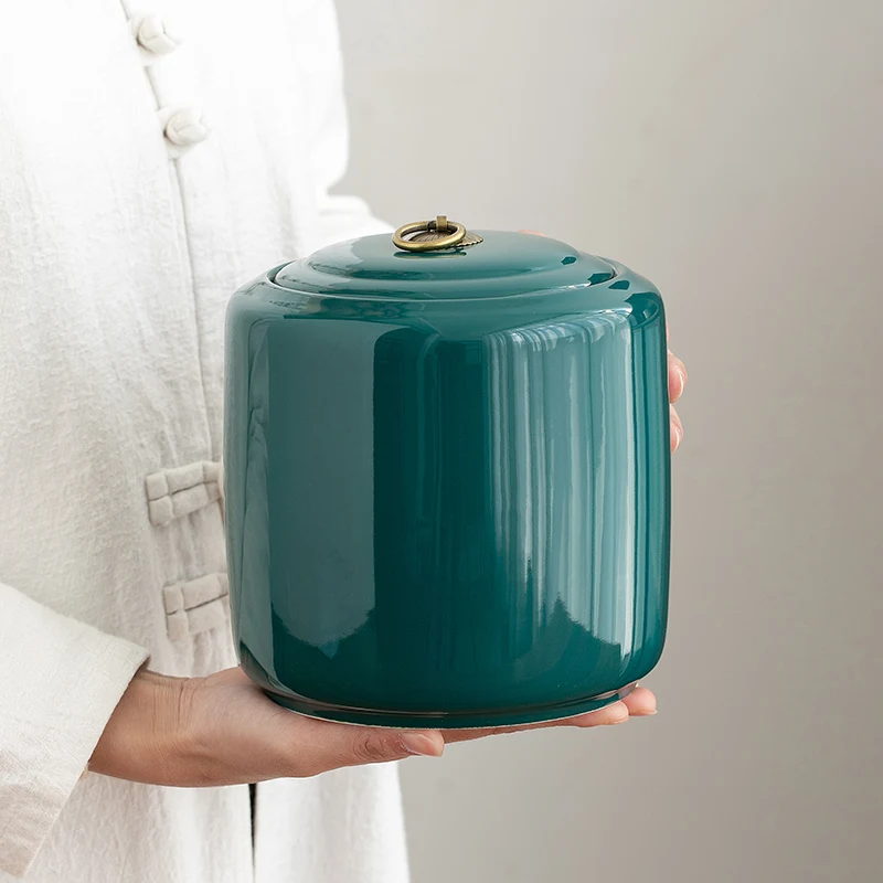 

Dark Green Sealed Ceramic Jar Household Large Capacity Coffee Tea Caddy Porcelain Storage Box Snack Candy Jar Container Crafts