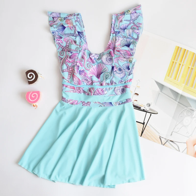 Цельный купальник с юбкой коротким рукавом и открытой спиной женские купальные