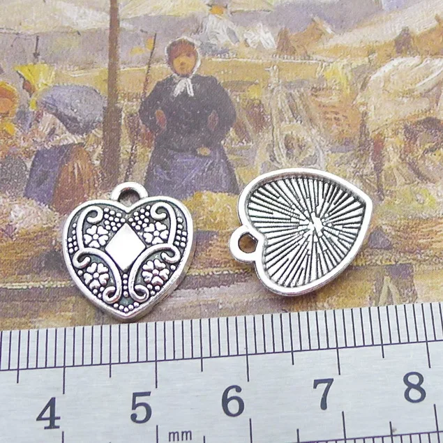 

Newest 15Pieces 16*17mm Mixed Alloy Antique Silver Color Heart Charms Bracelet Earrings Pendant Accessory For DIY Jewelry Making