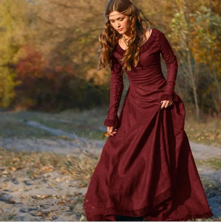 Women Medieval Dress Renaissance Vintage Style Gothic Floor Length Cosplay Dresses (Without Belt) |