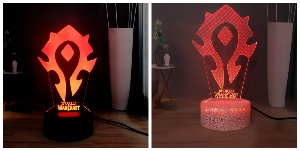 WOW 3D визуальная Таблица лампа World of Warcraft символика Орды RGB 7 красочная USB мини лампа светодиодный ночник лампа для праздника