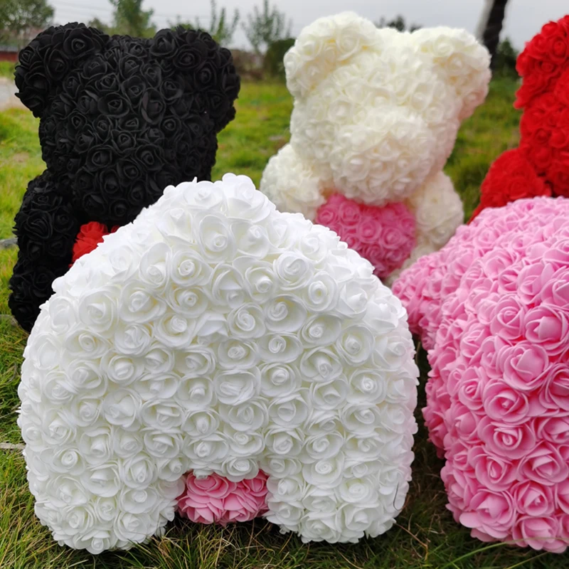 

Rose Bear 40cm Pink Teddy Rose Bear With Love Heart Artificial Flower Decoration Valentines Day Gift