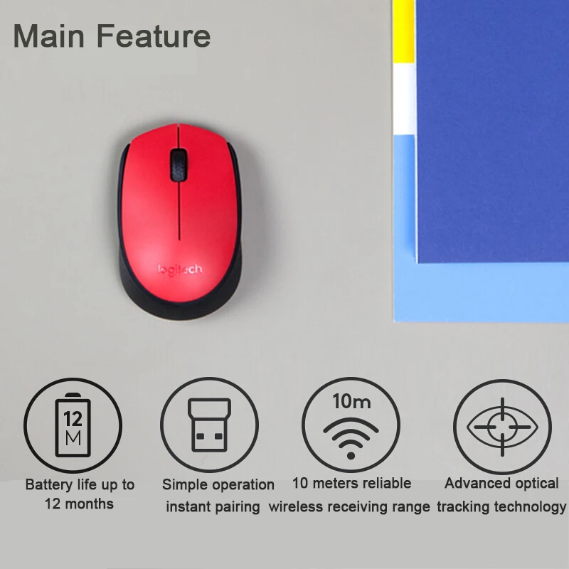 Logitech M170 2 4 ГГц Беспроводной Мышь 1000 Точек на дюйм 3 кнопки двухсторонняя колеса