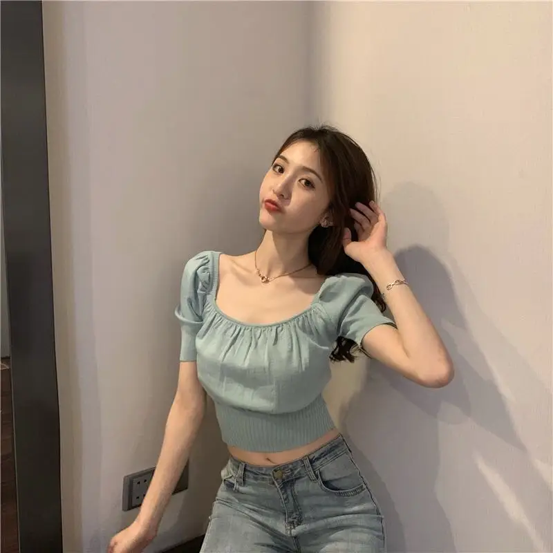 

J1283-2020 summer new Korean short bottoming shirt net red slim slimming solid color short-sleeved T-shirt female