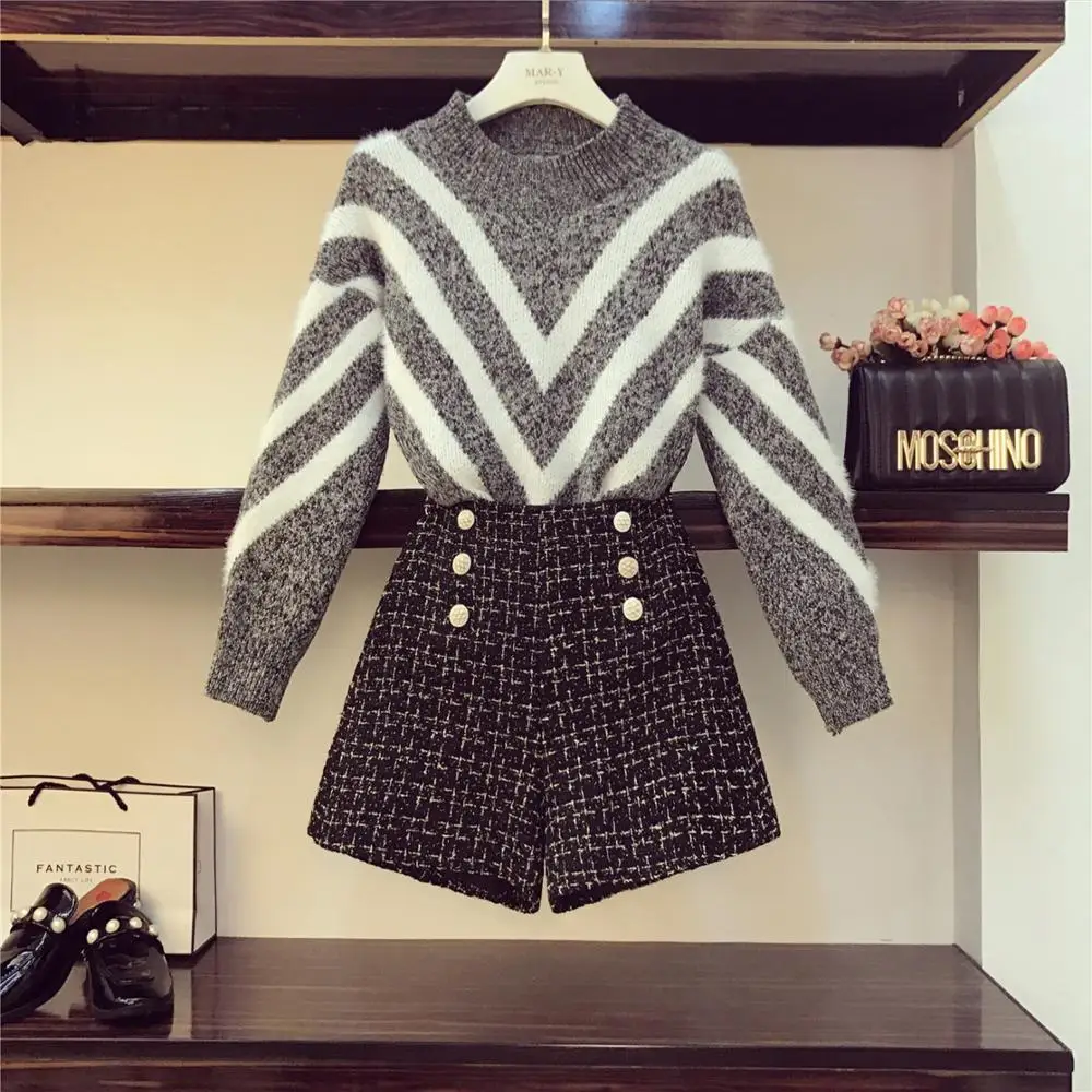 Высококачественные женские осенние комплекты контрастный цвет плотный теплый