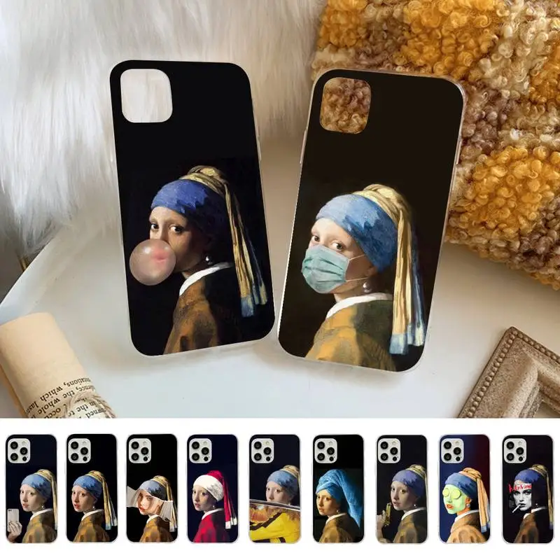 

FHNBLJ Girl With A Pearl Earring Vermeer Phone Case for iPhone 11 12 13 mini pro XS MAX 8 7 6 6S Plus X 5S SE 2020 XR cover