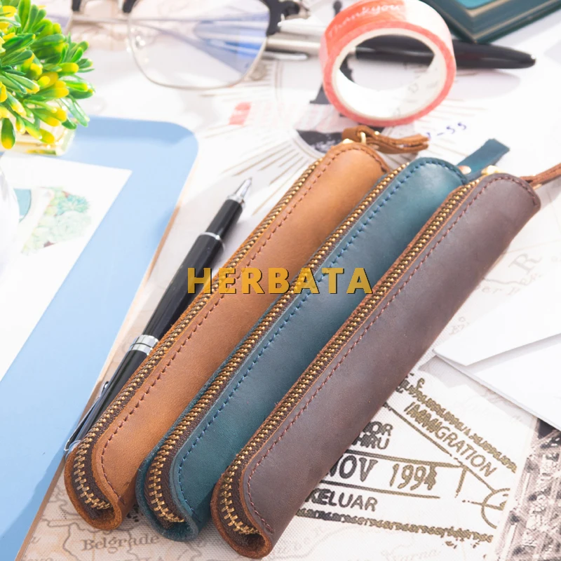 Чехол-карандаш из кожи Крейзи Хорс на молнии в стиле ретро | Канцтовары для офиса