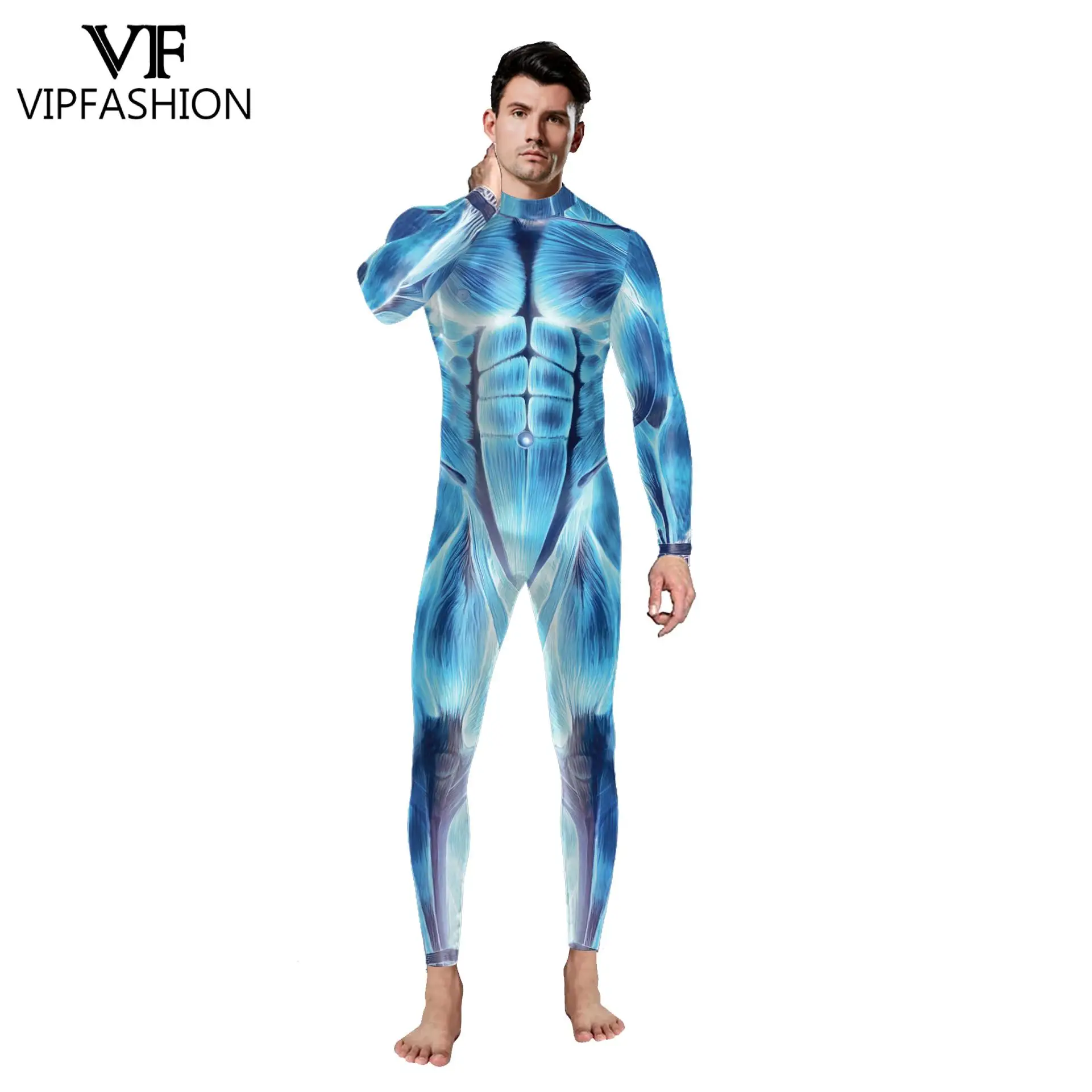 VIP FASHION Adult Women Men Halloween Cosplay Costumes Skull Skeleton Printed Jumpsuit Outfits Clothing