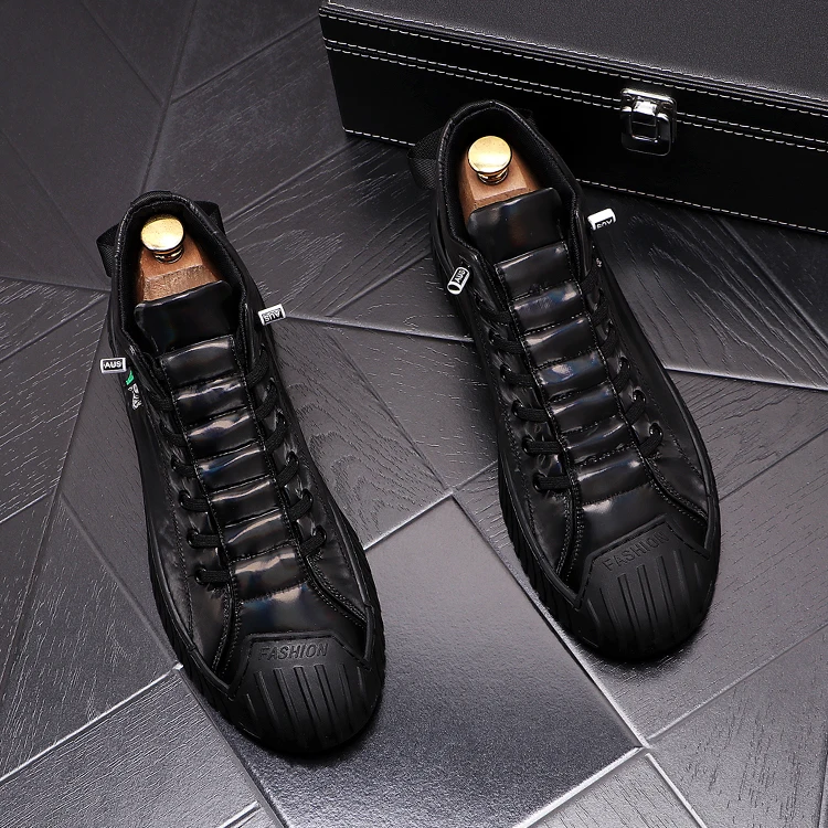 

High-top Men's Rubber Ankle Boots Leather Men's Trendy High Tops Sneakers Autumn Thick Bottom Shoes Leisure Boots Hombre