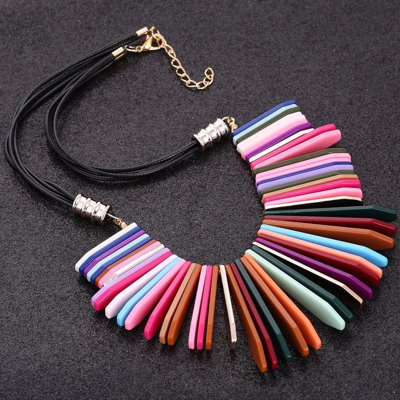 Cpop винтажные красочные кожаные ожерелья с кисточками и кулоны модные