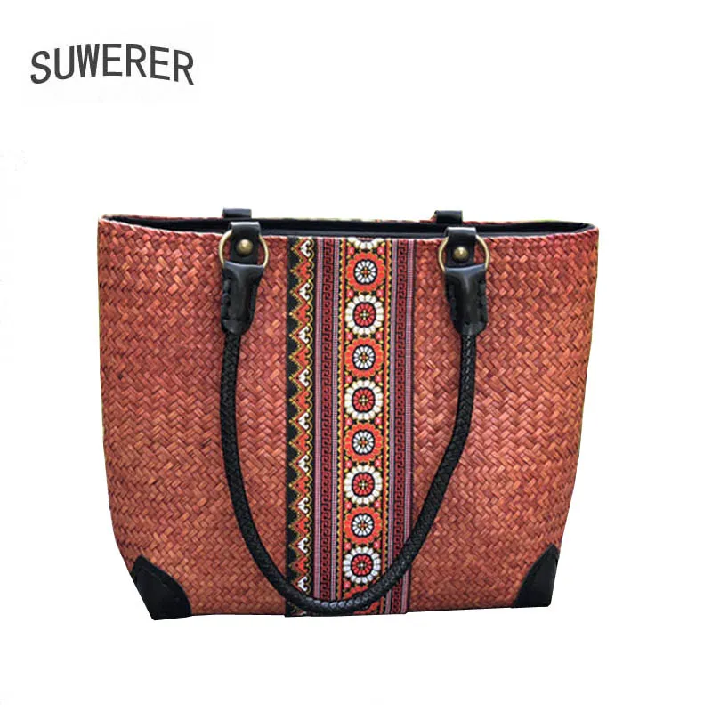 

New Fashion Hand-woven bag Straw woven bag Messenger bag Rattan woven bag Retro ethnic style one-shoulder big straw bag