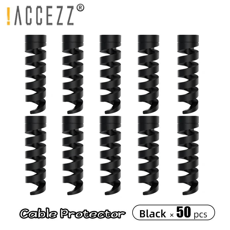 

!ACCEZZ 50pcs Spiral Cable Protector Data Line Soft Silicone Bobbin Winder Protective for iPhone Android USB Cable Saver Cover