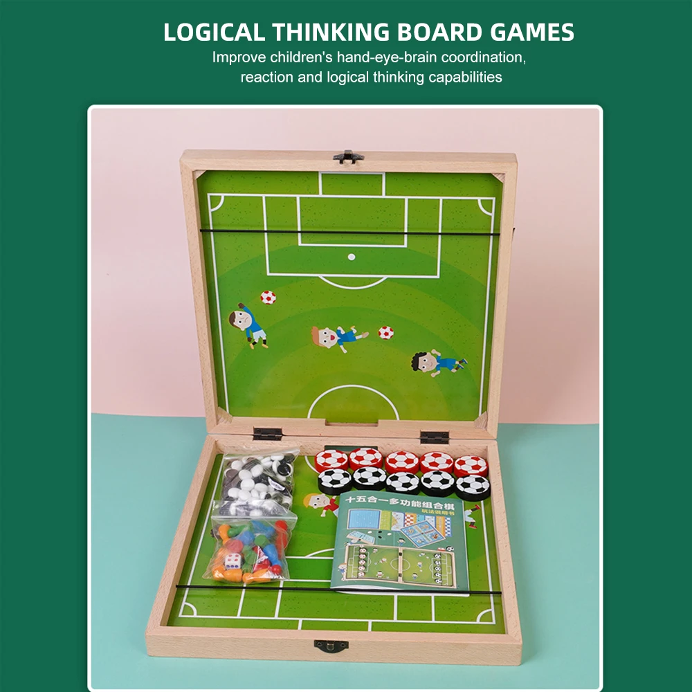 

3 in 1 Chess Board Foldable Fast-Sling Puck Games Gobang Chess Flying Chess Set Portable Wooden Tabletop Sling Foosball Games