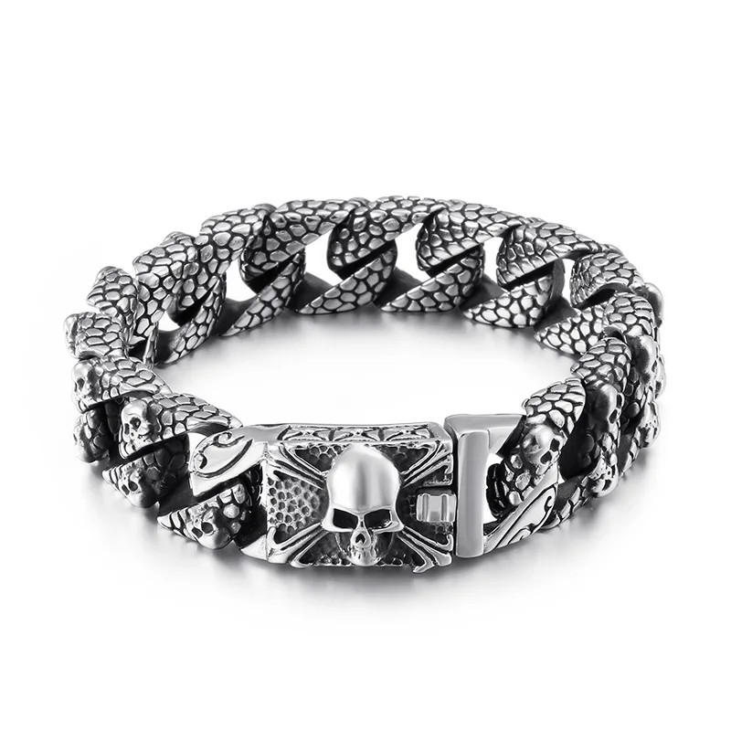 

316L titanium steel cross bracelet European and American men's stainless steel punk skull bracelet