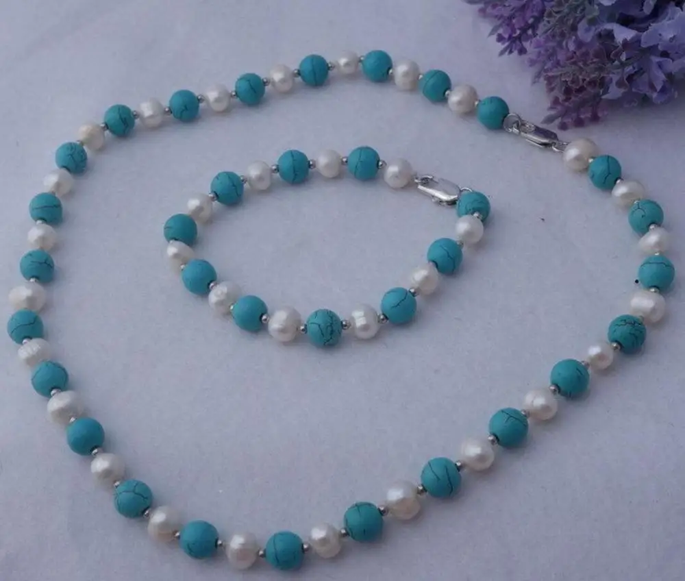 

8 мм turquoise7-8mm жемчужно-белые necklacebracelet набор
