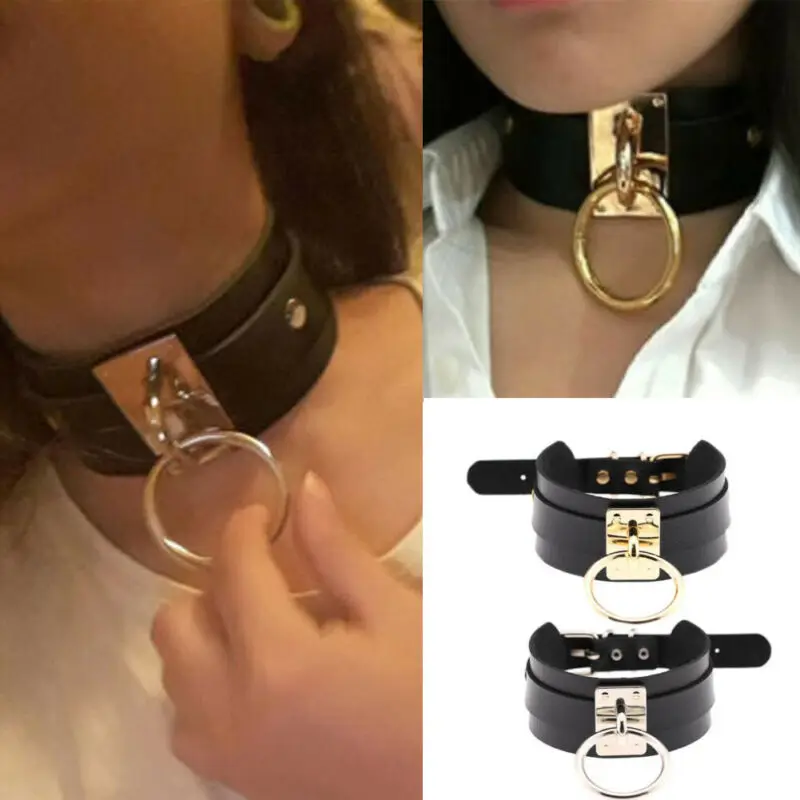 New Fashion Punk Gothic Wide PU Leather O Ring Collar Choker Necklace Women |