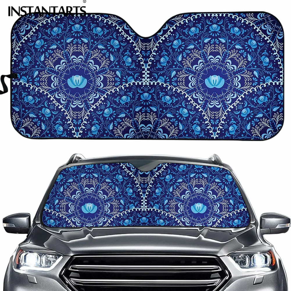 

INSTANTARTS Boho Design Car Windshield Sunshade Foldable Reflective Sun Visor fit Most Cars Mandala Flower Printing Car Sunshade