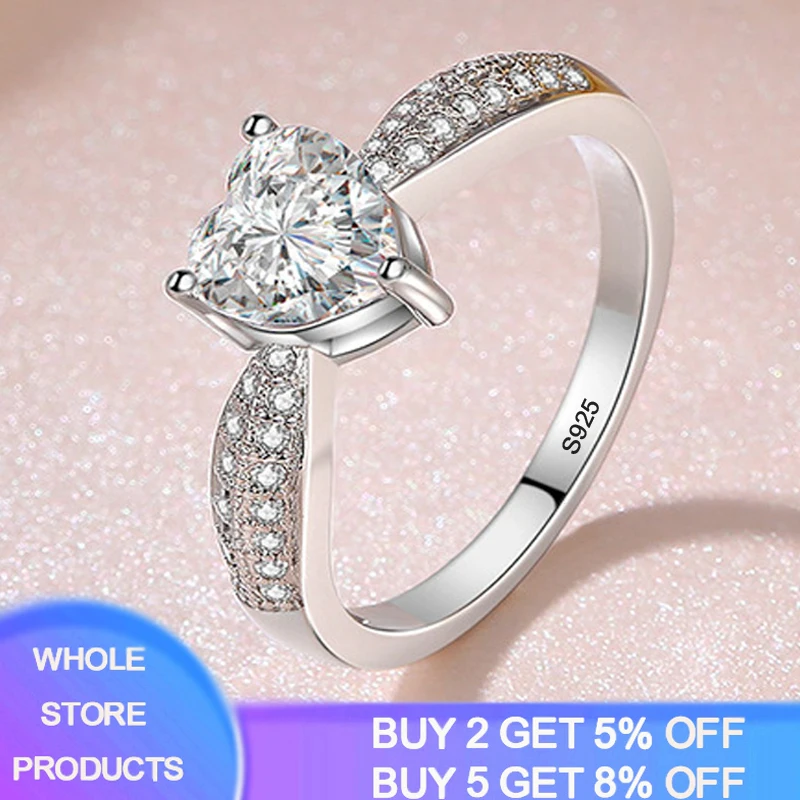 

YANHUI Original 925 Silver Heart Zircon Wedding Rings For Women Luxury Elegant Crystal Engagement Rings Fine Jewelry Party Gifts