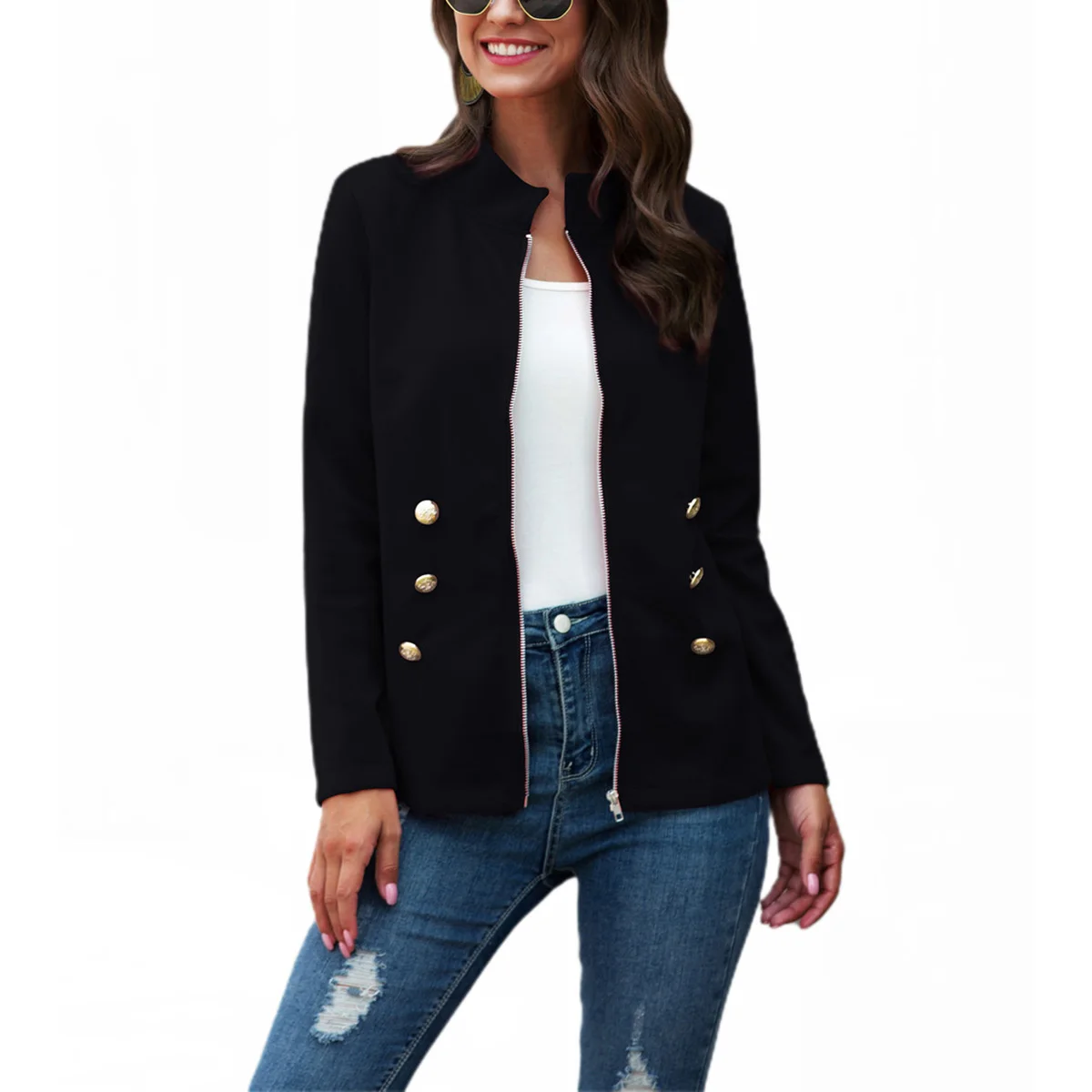 Женская Осенняя одежда 2020 верхняя однотонная куртка с воротником стойкой и