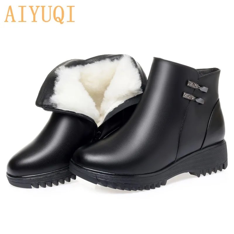 AIYUQI/женские зимние ботинки Зимние из натуральной кожи и шерсти Утепленные