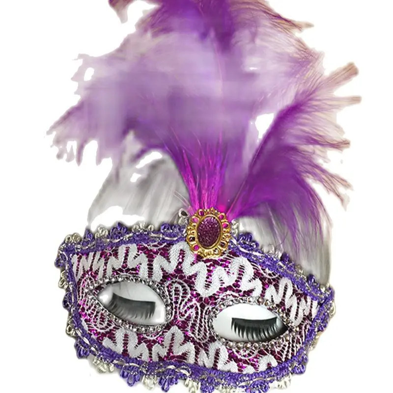 Вечерние ка с перьями для вечеринки на Хэллоуин кружевная маска половину лица