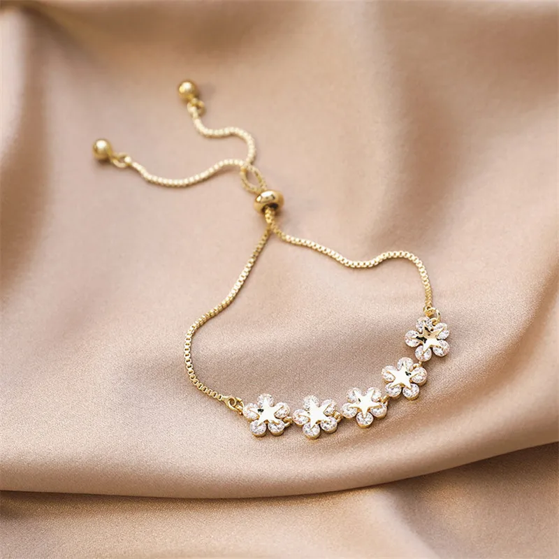 Корейские нежные циркониевые браслеты с цветами для женщин и девочек новинка 2020