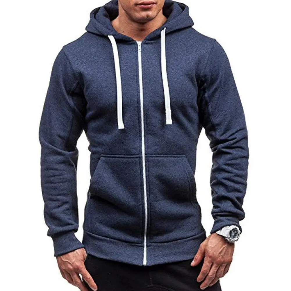 Navy Blue Осенняя мода бренд Лидер продаж флисовая толстовка мужская повседневная приталенная с тепловым капюшоном куртка толстовка на молнии теплая верхняя одежда - Цвет: Navy Blue