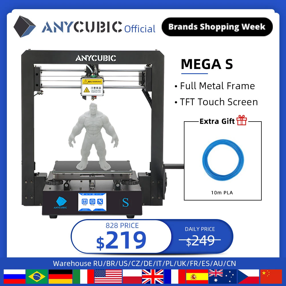 ANYCUBIC Mega S 3D принтер Мега обновление imprimante размера плюс металлический TFT сенсорный