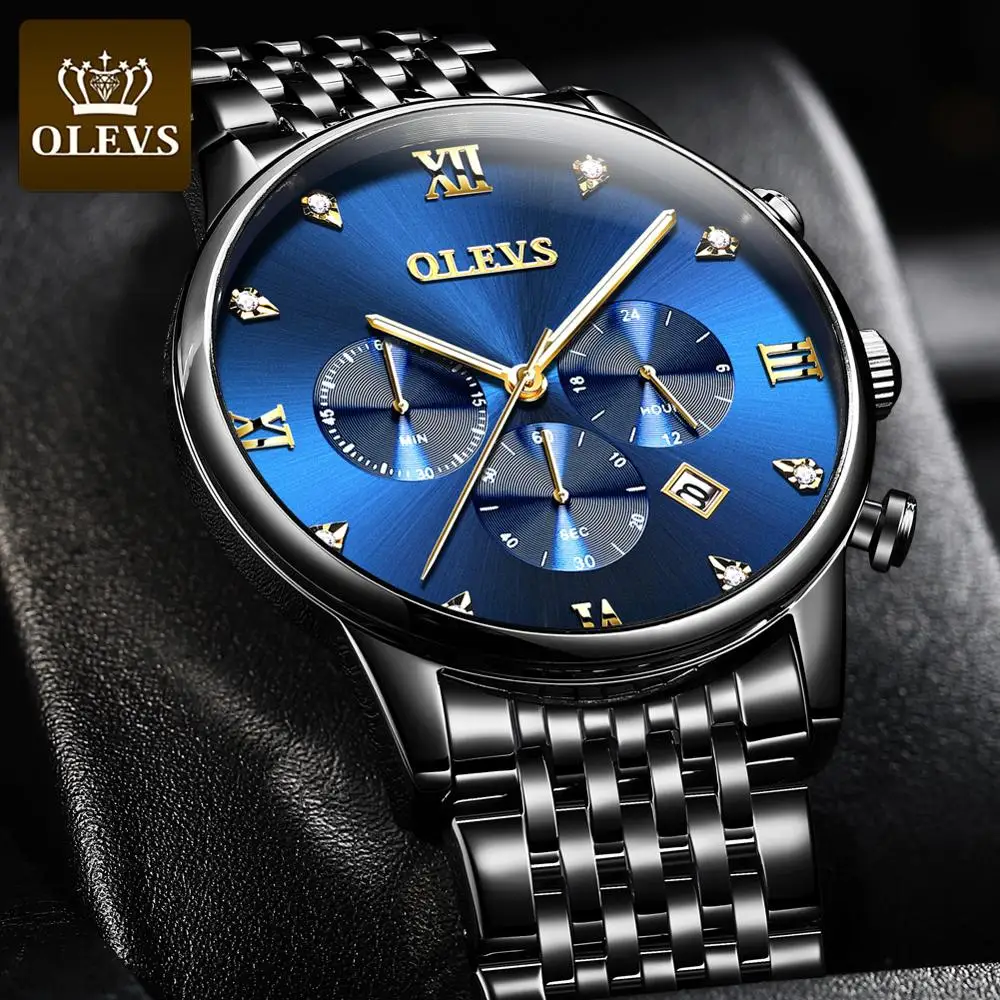 

OLEVS Sports Watches men 2020 New Casual Blue Quartz Wristwatches Satianless Steel With Waterproof Luxury Watches for men clocks