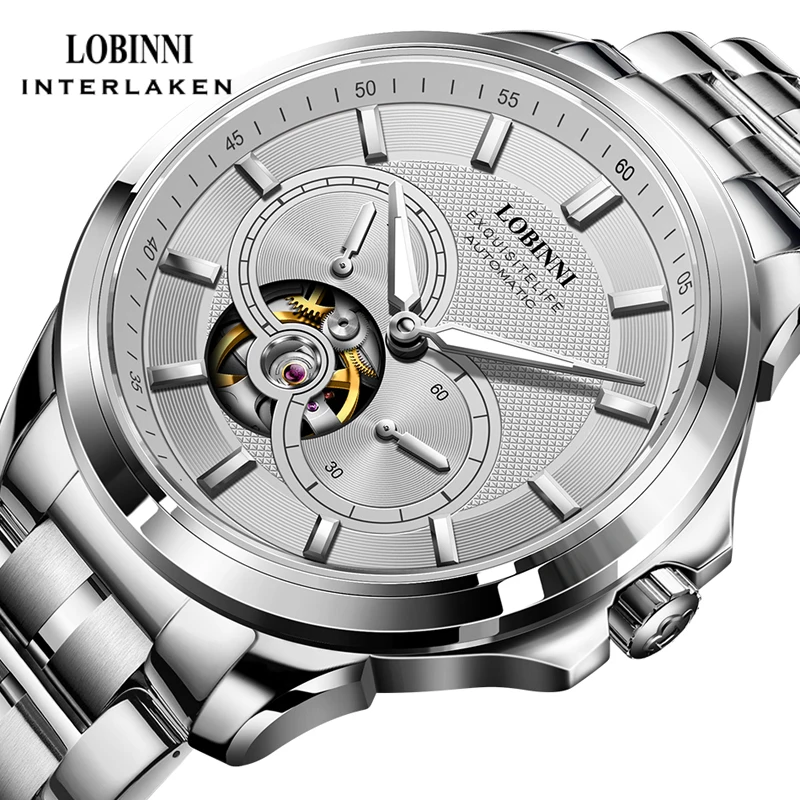LOBINNI Механические мужские часы из нержавеющей стали