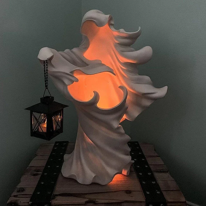 Hell Messenger with Lantern Ghost Seeking Light Witch Resin Statue Realistic Sculpture Halloween Ornament Decorative Lamp | Дом и сад