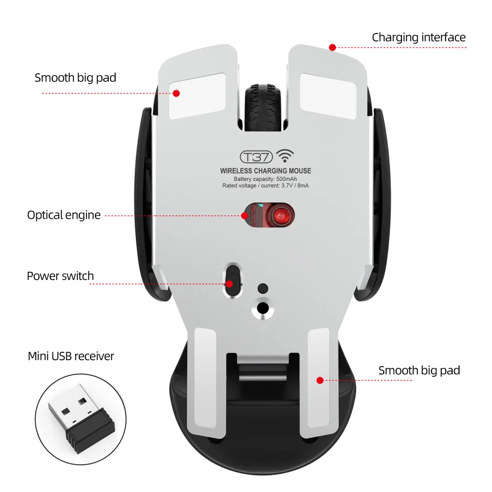 

Ergonomic Wireless Gaming Mouse 4 Button 1600 DPI USB Computer Mouse Gamer Mice Crayfish Shape Mute Mouse For Laptop PC Gamer