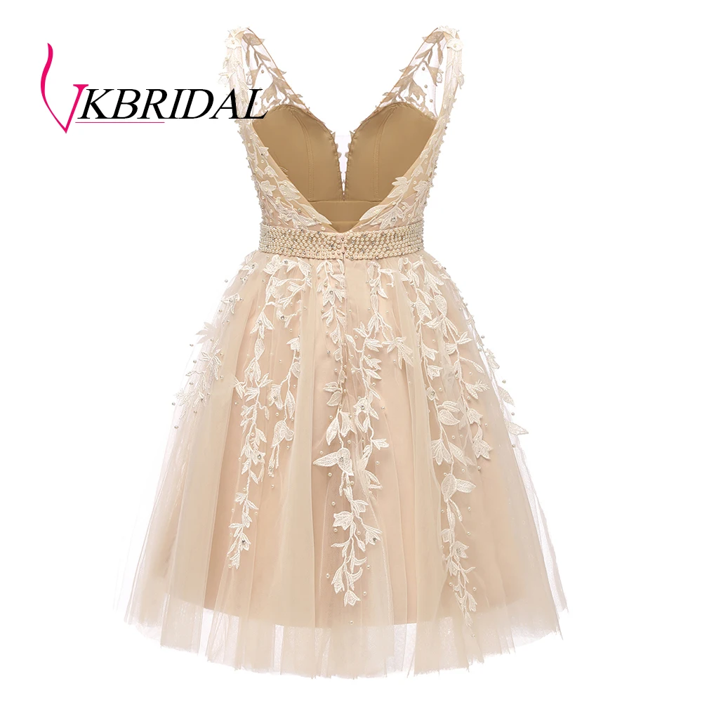 Женское короткое платье для выпускного вечера VKBRIDAL кружевное из тюля с глубоким v